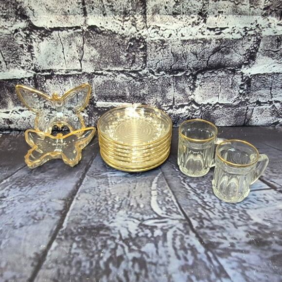Set of 9 pieces vintage Glass with gold trim - Picture 3 of 6